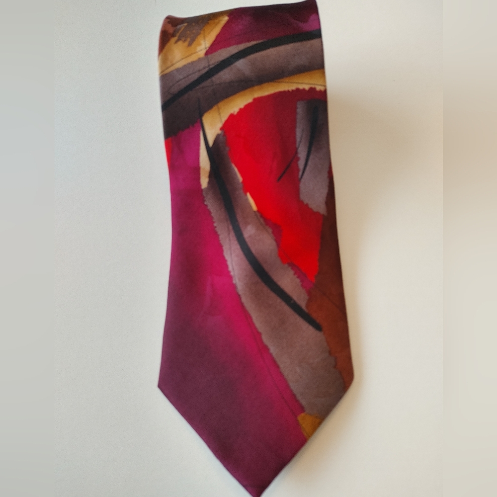 J. Garcia Red and Brown Striped Silk Tie X-Long 60"x4"w